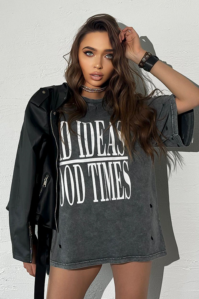 Damen bedrucktes T-Shirt HAYATOUS graphit Dstreet RY2637