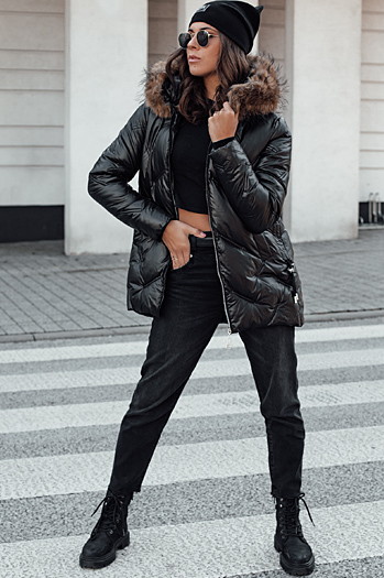 Damen CLASSIQ Winter Steppjacke mit Kapuze schwarz Dstreet TY4623
