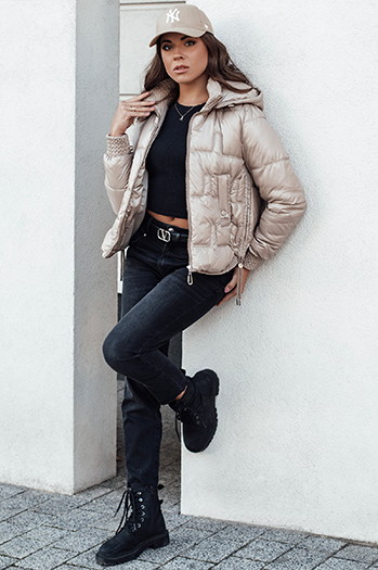 Damen FASHWARM kurze Steppjacke mit Kapuze camel Dstreet TY4638