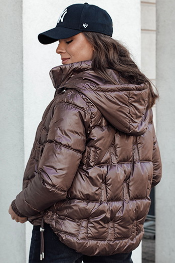 Damen FASHWARM kurze Steppjacke mit Kapuze Kaffee Dstreet TY4639