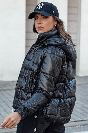 Damen FASHWARM kurze Steppjacke mit Kapuze schwarz Dstreet TY4640