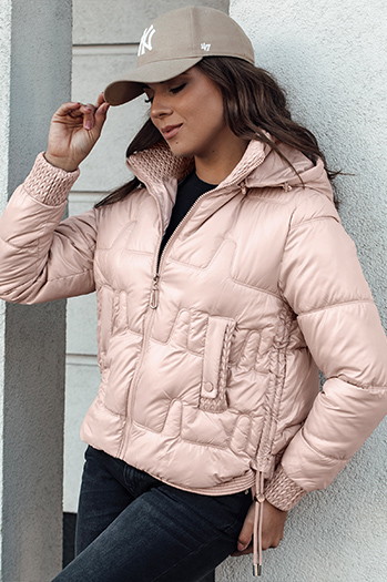 Damen FASHWARM kurze Steppjacke mit Kapuze rosa Dstreet TY4641