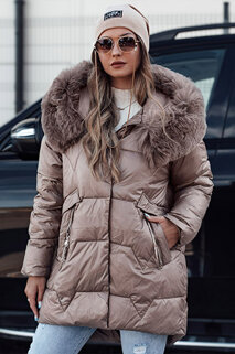 Damen FROSTYFIT gesteppte Winterjacke mit Kapuze dunkelbeige Dstreet TY4678