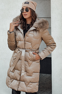 Damen STYLOWQ lange Steppjacke mit Fell camel Dstreet TY4633