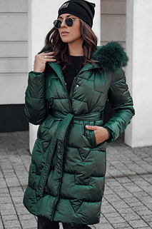 Damen STYLOWQ lange Steppjacke mit Fell dunkelgrün Dstreet TY4632