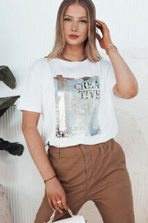 Damen T-shirt mit Aufdruck CREATIVE Farbe Weiß DSTREET RY2609