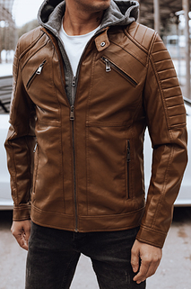 Herren Lederjacke mit Kapuze camel Dstreet TX4914