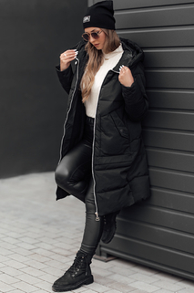 NORFFI Damen Winter lange Steppjacke mit Kapuze schwarz Dstreet TY4663