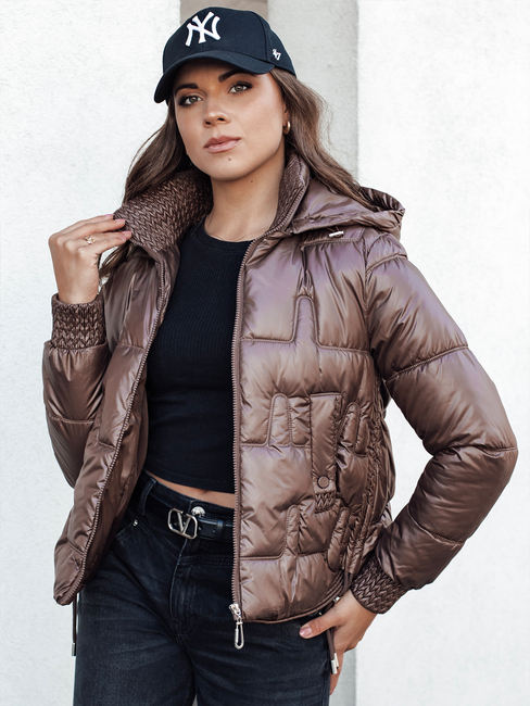 Damen FASHWARM kurze Steppjacke mit Kapuze Kaffee Dstreet TY4639