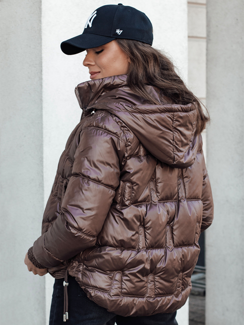 Damen FASHWARM kurze Steppjacke mit Kapuze Kaffee Dstreet TY4639