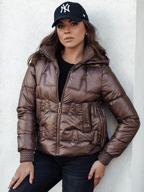 Damen FASHWARM kurze Steppjacke mit Kapuze Kaffee Dstreet TY4639