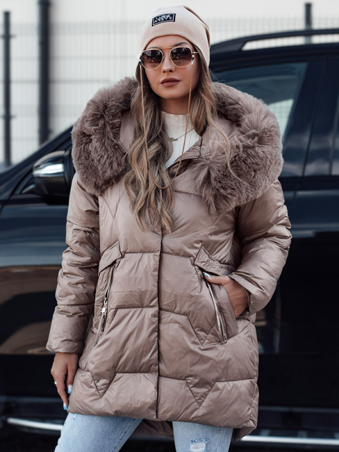 Damen FROSTYFIT gesteppte Winterjacke mit Kapuze dunkelbeige Dstreet TY4678