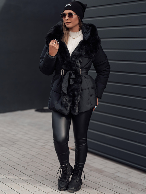 Damen FURSOFT gesteppte Winterjacke mit Kapuze schwarz Dstreet TY4670