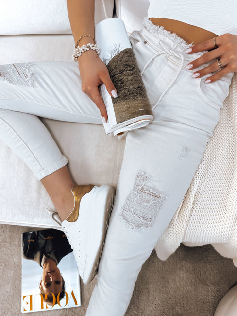 Damen Jeans mit Löchern MAYO Farbe Hellbeige DSTREET UY1378