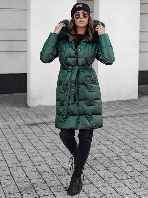 Damen STYLOWQ lange Steppjacke mit Fell dunkelgrün Dstreet TY4632