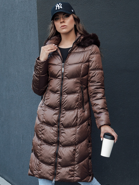 Damen Steppjacke CRYSTAL Winterjacke mit Kapuze Kaffee Dstreet TY4488