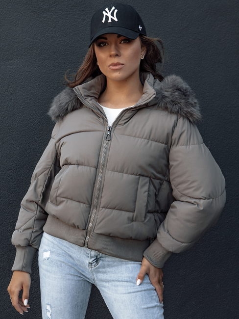 Damen Steppwinterjacke mit Fell COLDPACK dunkelgrau Dstreet TY4428