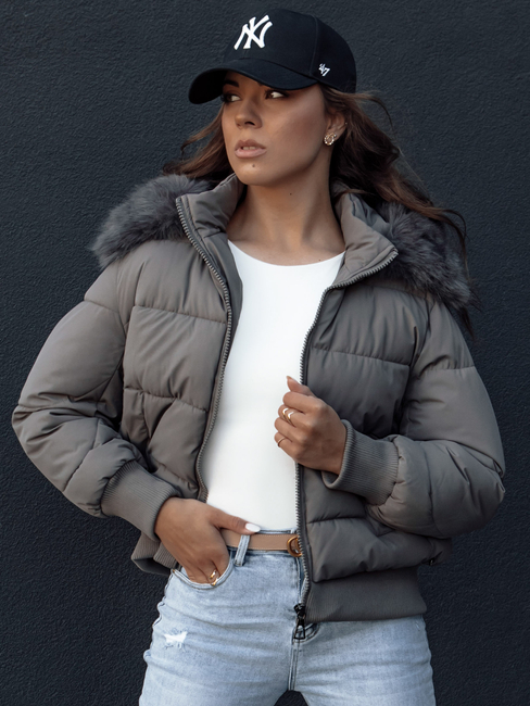 Damen Steppwinterjacke mit Fell COLDPACK dunkelgrau Dstreet TY4428