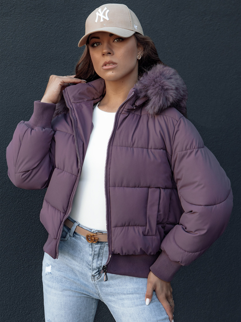 Damen Steppwinterjacke mit Fell COLDPACK lila Dstreet TY4431