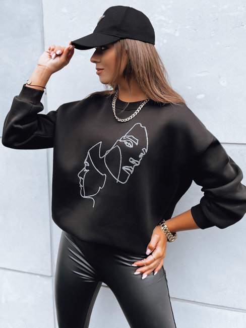 Damen Sweatshirt ohne Kapuze FACE Farbe Schwarz DSTREET BY1215