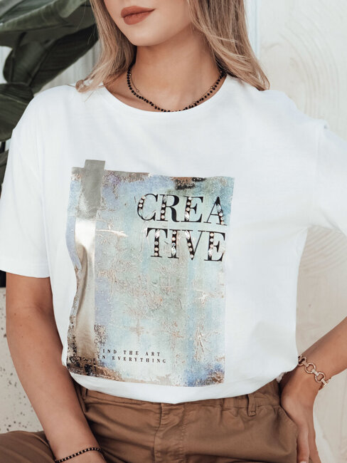Damen T-shirt mit Aufdruck CREATIVE Farbe Weiß DSTREET RY2609