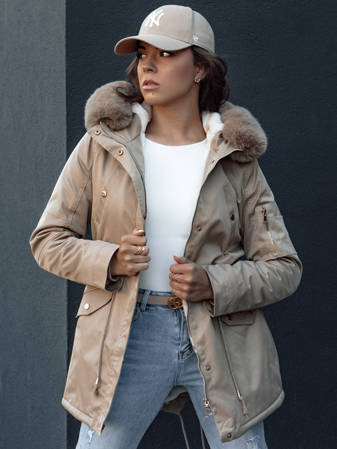 Damen Winter Parka Jacke mit Fell ERISS beige Dstreet TY4532