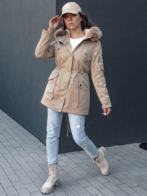 Damen Winter Parka Jacke mit Fell ERISS beige Dstreet TY4532