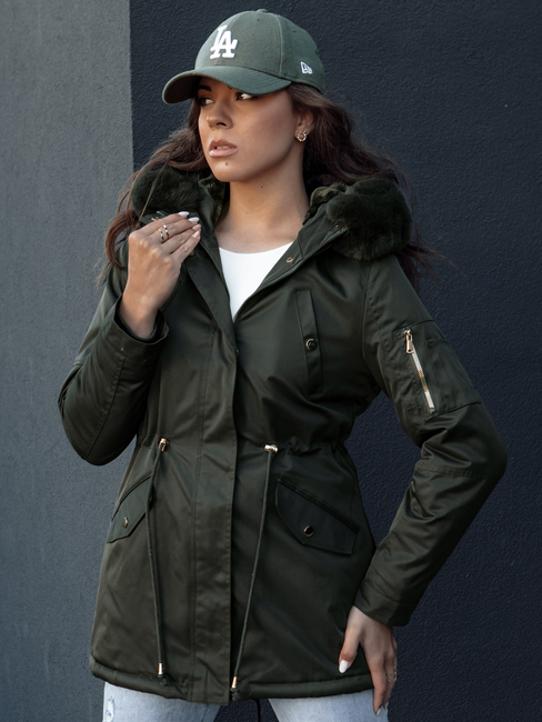 Damen Winter Parka Jacke mit Fell ERISS grün Dstreet TY4534