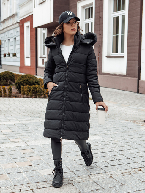 Damen Winter Pelzmantel mit Kapuze ITEM schwarz Dstreet TY4539