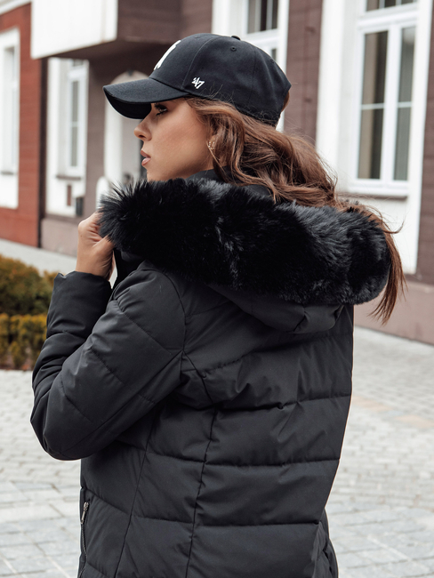 Damen Winter Pelzmantel mit Kapuze ITEM schwarz Dstreet TY4539