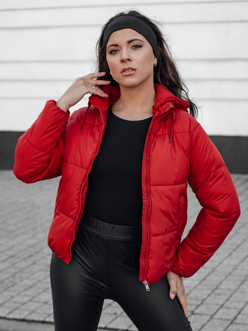 Damen Winter kurz GLAMVO Daunenjacke mit Kapuze rot Dstreet TY4619