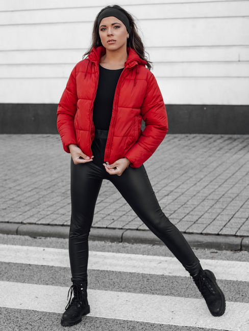 Damen Winter kurz GLAMVO Daunenjacke mit Kapuze rot Dstreet TY4619