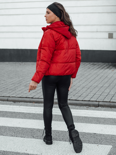 Damen Winter kurz GLAMVO Daunenjacke mit Kapuze rot Dstreet TY4619