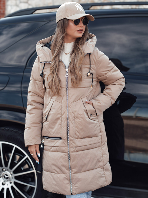 Damen Winterjacke NORFFI lang gesteppt mit Kapuze beige Dstreet TY4662