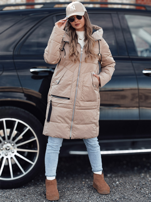 Damen Winterjacke NORFFI lang gesteppt mit Kapuze beige Dstreet TY4662