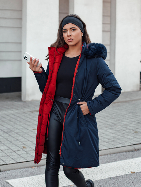 Damen Winterjacke TRENDNEL lang gesteppt mit Fell navy blau Dstreet TY4590