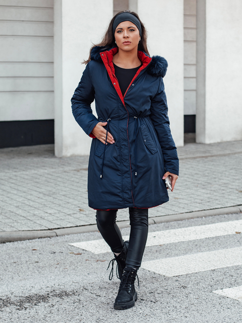 Damen Winterjacke TRENDNEL lang gesteppt mit Fell navy blau Dstreet TY4590