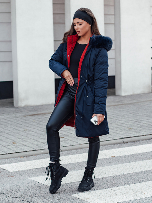 Damen Winterjacke TRENDNEL lang gesteppt mit Fell navy blau Dstreet TY4590