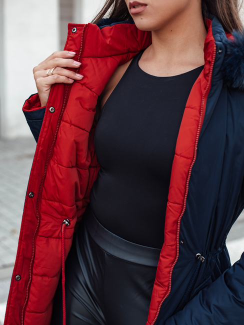 Damen Winterjacke TRENDNEL lang gesteppt mit Fell navy blau Dstreet TY4590