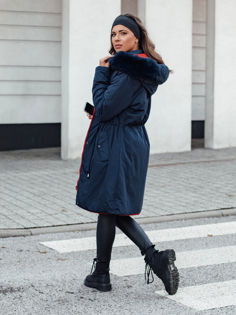 Damen Winterjacke TRENDNEL lang gesteppt mit Fell navy blau Dstreet TY4590