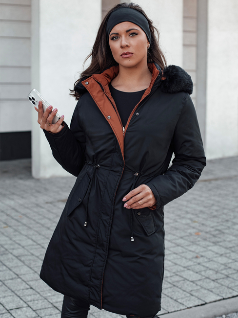 Damen Winterjacke TRENDNEL lang gesteppt mit Fell schwarz Dstreet TY4587