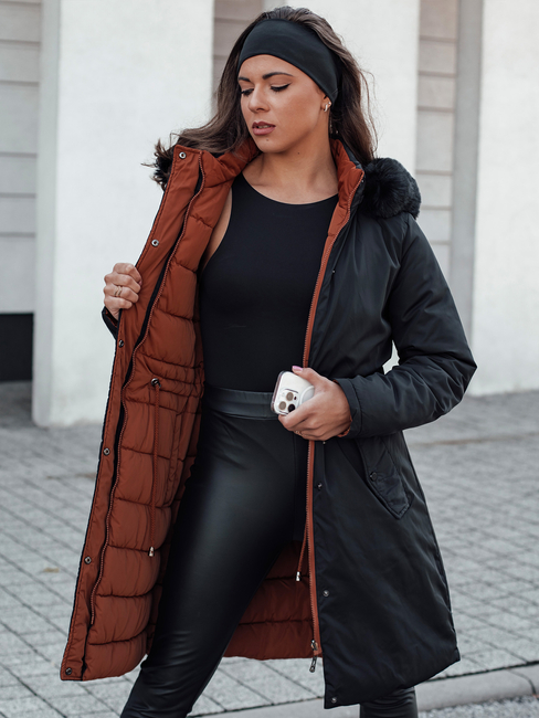 Damen Winterjacke TRENDNEL lang gesteppt mit Fell schwarz Dstreet TY4587