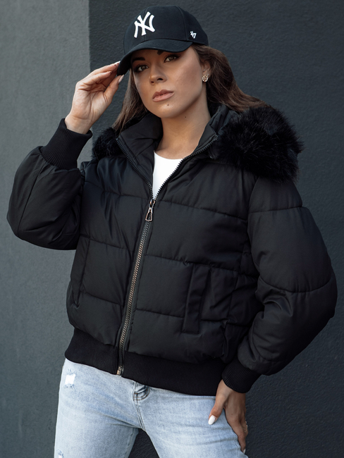 Gesteppte Damen Winterjacke mit Fell COLDPACK schwarz Dstreet TY4430