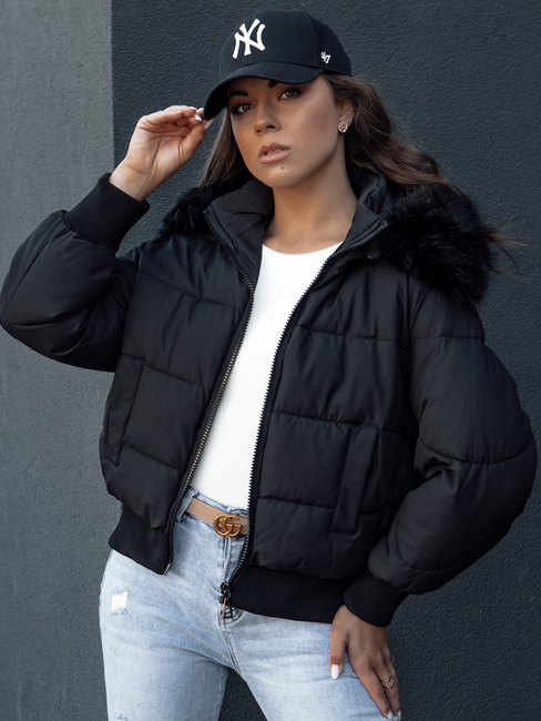 Gesteppte Damen Winterjacke mit Fell COLDPACK schwarz Dstreet TY4430