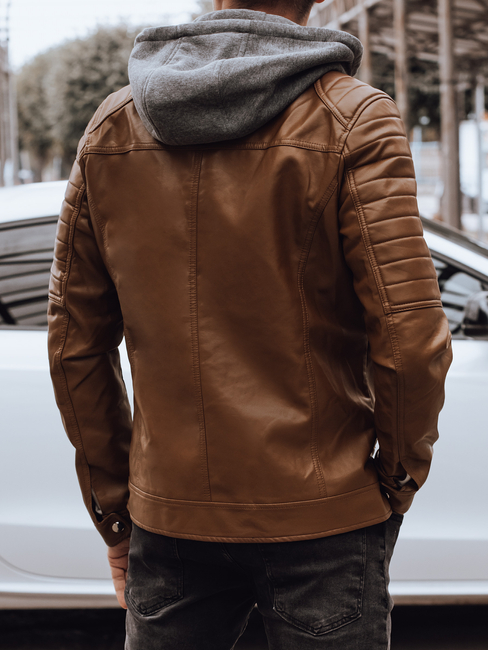 Herren Lederjacke mit Kapuze camel Dstreet TX4914