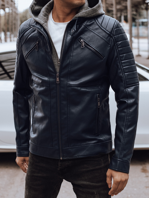 Herren Lederjacke mit Kapuze schwarz Dstreet TX4901