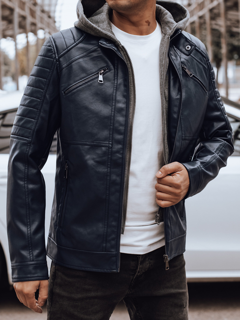 Herren Lederjacke mit Kapuze schwarz Dstreet TX4901