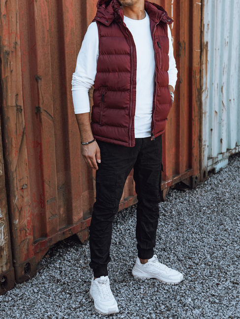 Herren Steppweste mit Kapuze rot Dstreet TX4765