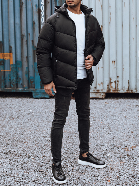 Herren Steppwinterjacke mit Kapuze schwarz Dstreet TX4835