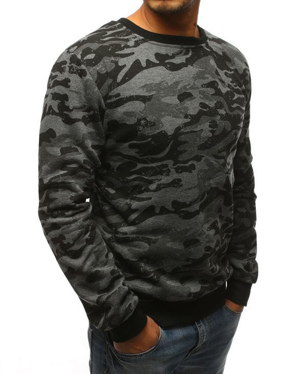 Herren Sweatshirt ohne Kapuze mit Motiv Schwarzgrau BX3677
